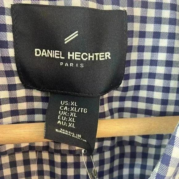NWT DANIEL HECHTER PARIS Size XL Men's Shirt Blue & White Checks Plaid Gingham - Picture 3 of 7